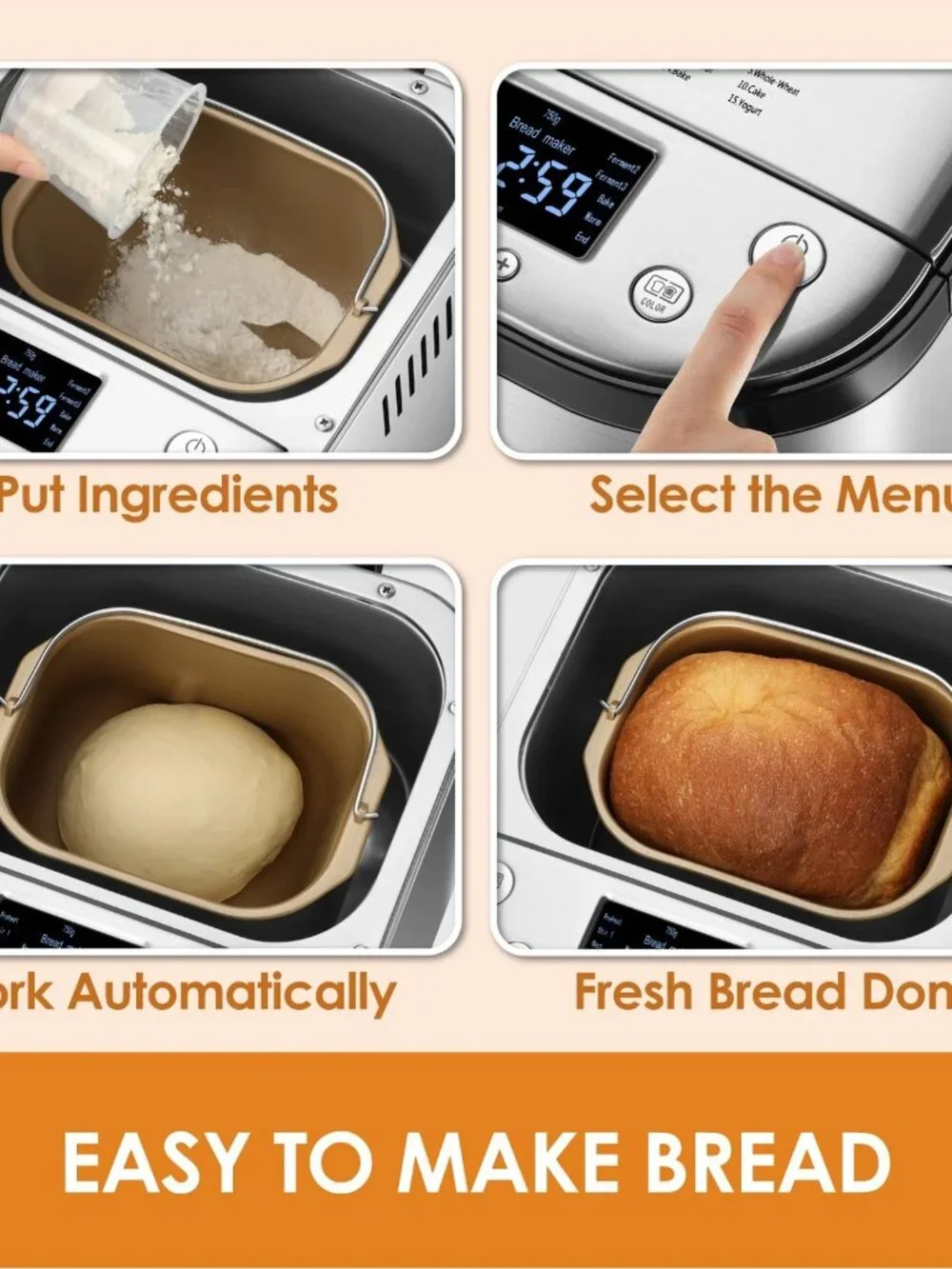 Kitchen In The Box BM01 15-in-1 2LB Stainless Steel Automatic Bread Maker